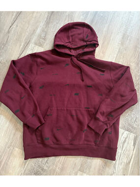 Nike Sportswear Club Fleece All Over Print Hoodie Maroon Men's XL